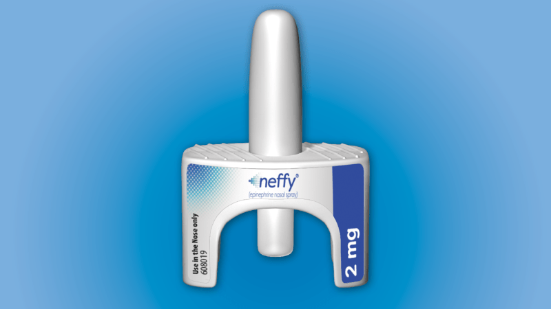 A picture of an epinephrine nasal spray for the treatment of severe allergic reactions